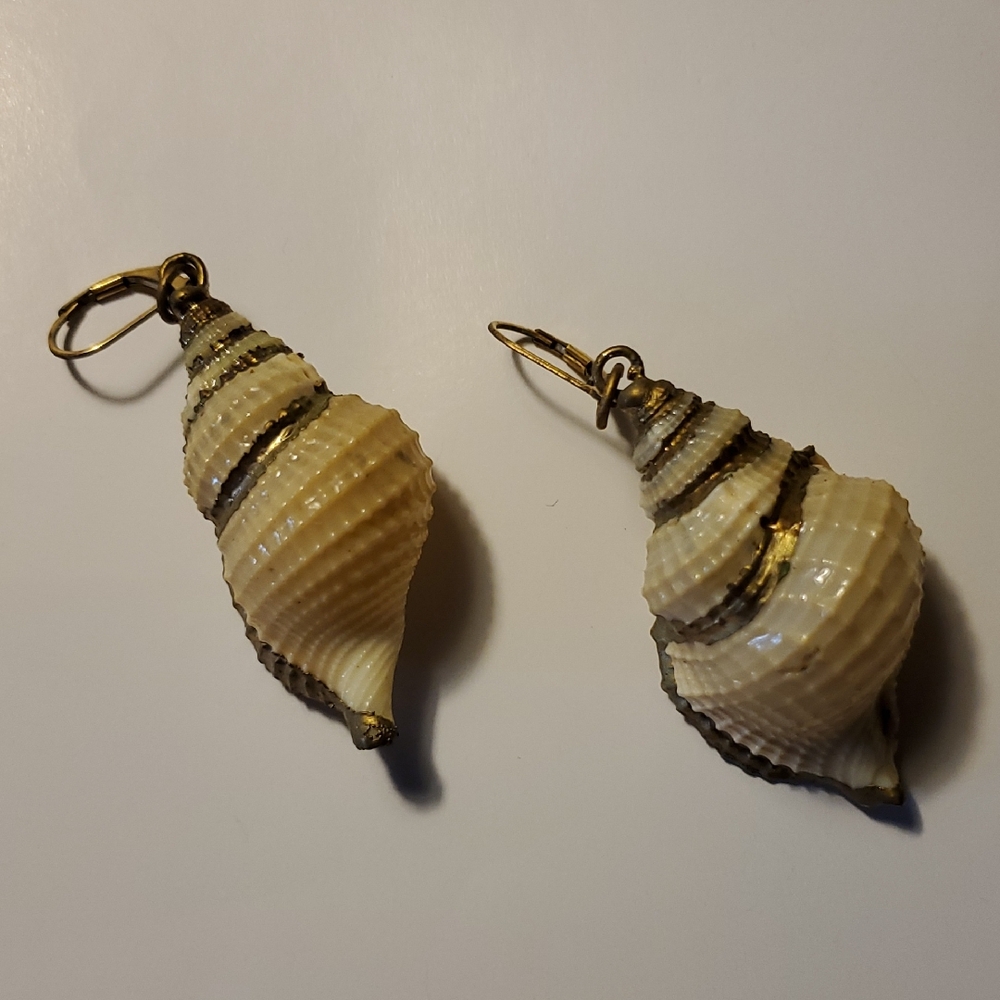 Elegant Cream and Gold Shell Earrings
